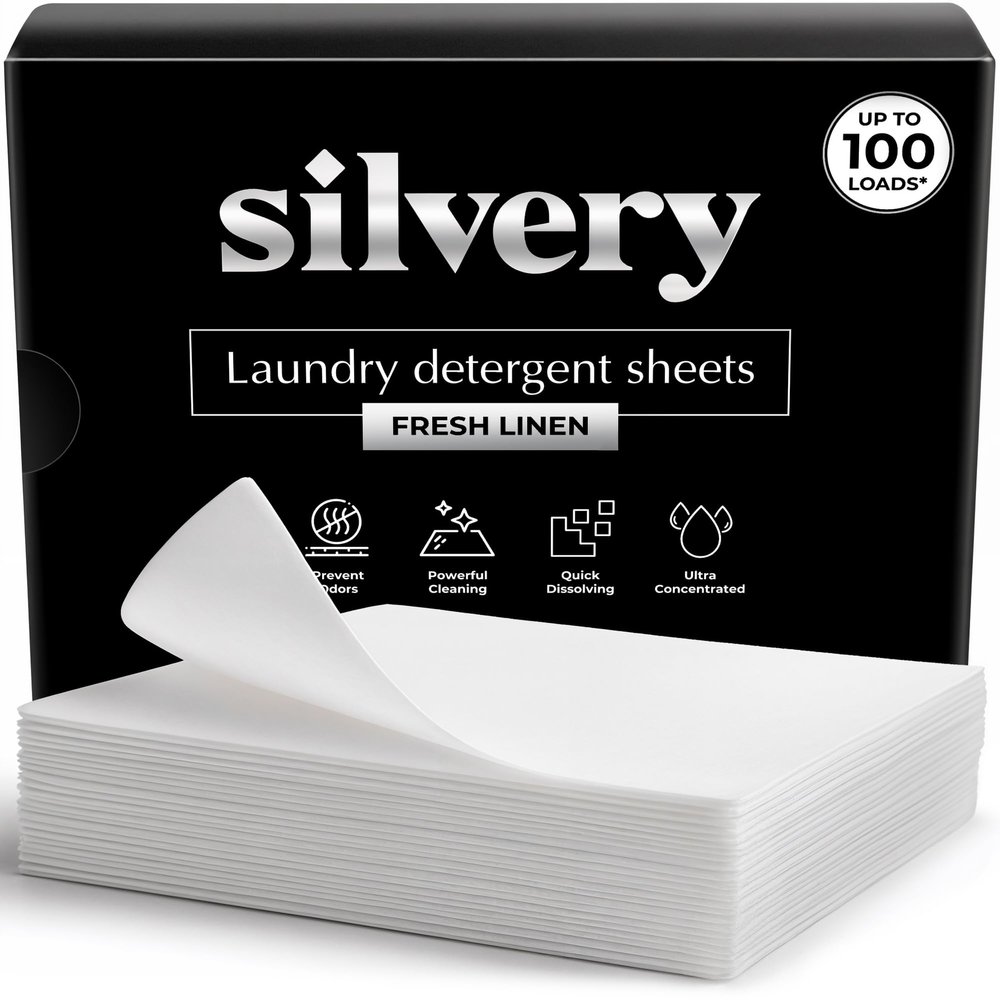 Silvery Laundry Detergent Sheets (100 Loads) - Ultra-Concentrated Eco-Friendly Washing Strips No Plastic Jugs & Perfect for Travel (Fresh Linen)