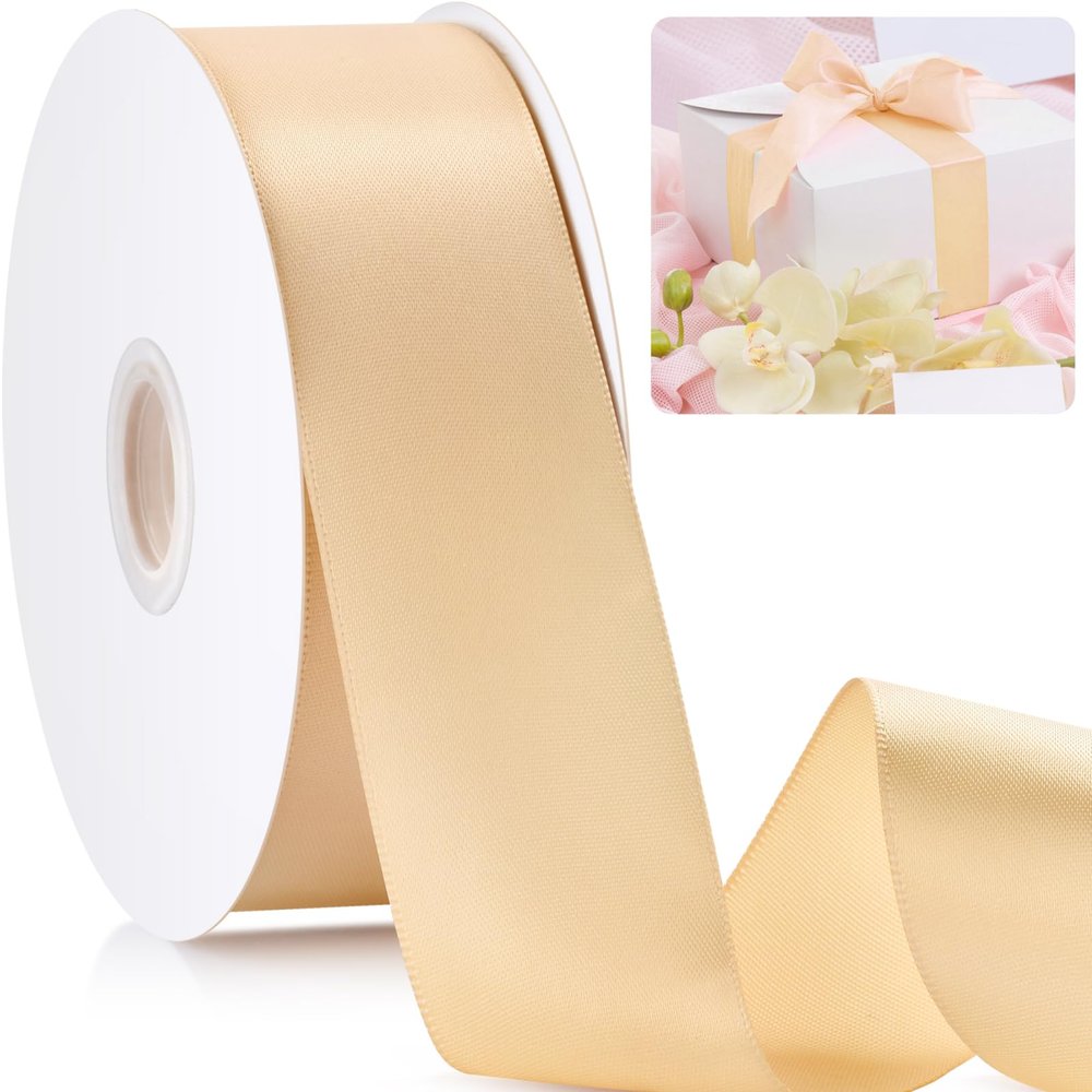1-1/2" Gold Ribbon, 50 Yards Mothers Day Ribbon for Gift Wrapping, Fabric Ribbons for Flower Bouquet Bridal Wedding Party Decoration Crafts Bow Making, Present Wrapping Ribbons for Every Holiday