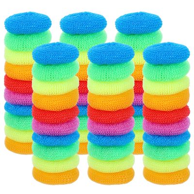 100 Pcs Plastic Scrubbers for Dishes, Round Pot Scrubbers for Kitchen Non Scratch Scouring Pads 3.35" Nylon Mesh Dish Scrubber Reusable Poly Mesh Scouring Dish Pads for Household Cleaning