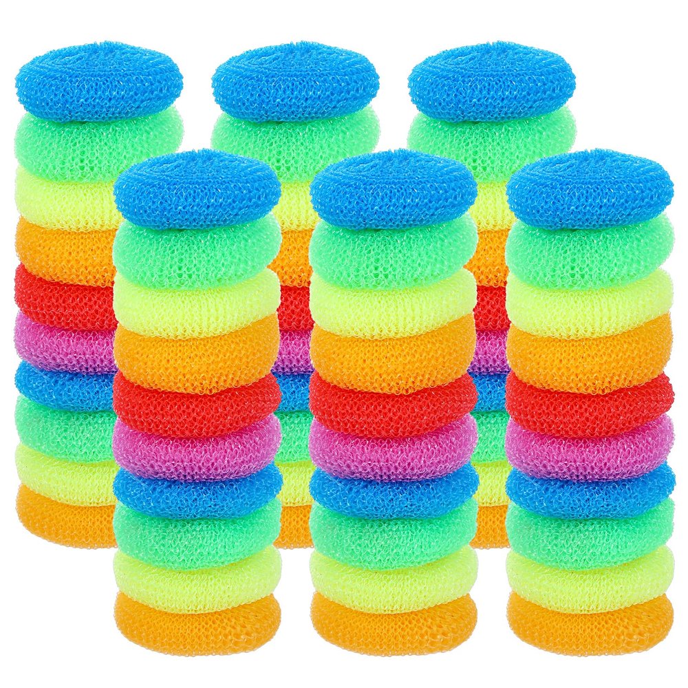 100 Pcs Plastic Scrubbers for Dishes, Round Pot Scrubbers for Kitchen Non Scratch Scouring Pads 3.35" Nylon Mesh Dish Scrubber Reusable Poly Mesh Scouring Dish Pads for Household Cleaning