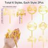 SOFPLATE 12Pcs 6 Styles Gold Happy Birthday Cake Sign Acrylic Cupcake Toppers Small Hollow Word Insert Cards Sticks Picks Sets Accessories for Party Wedding Cakes Dessert Supplies DIY Craft Decor view 2