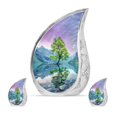Aurora Borealis Green Tree Mini Funeral Urns for Ashes for Adult Women - Large Memorial Urn for Ashes for Adult Man - Burial Decorative Ashes 1 Large 2 Keepsake