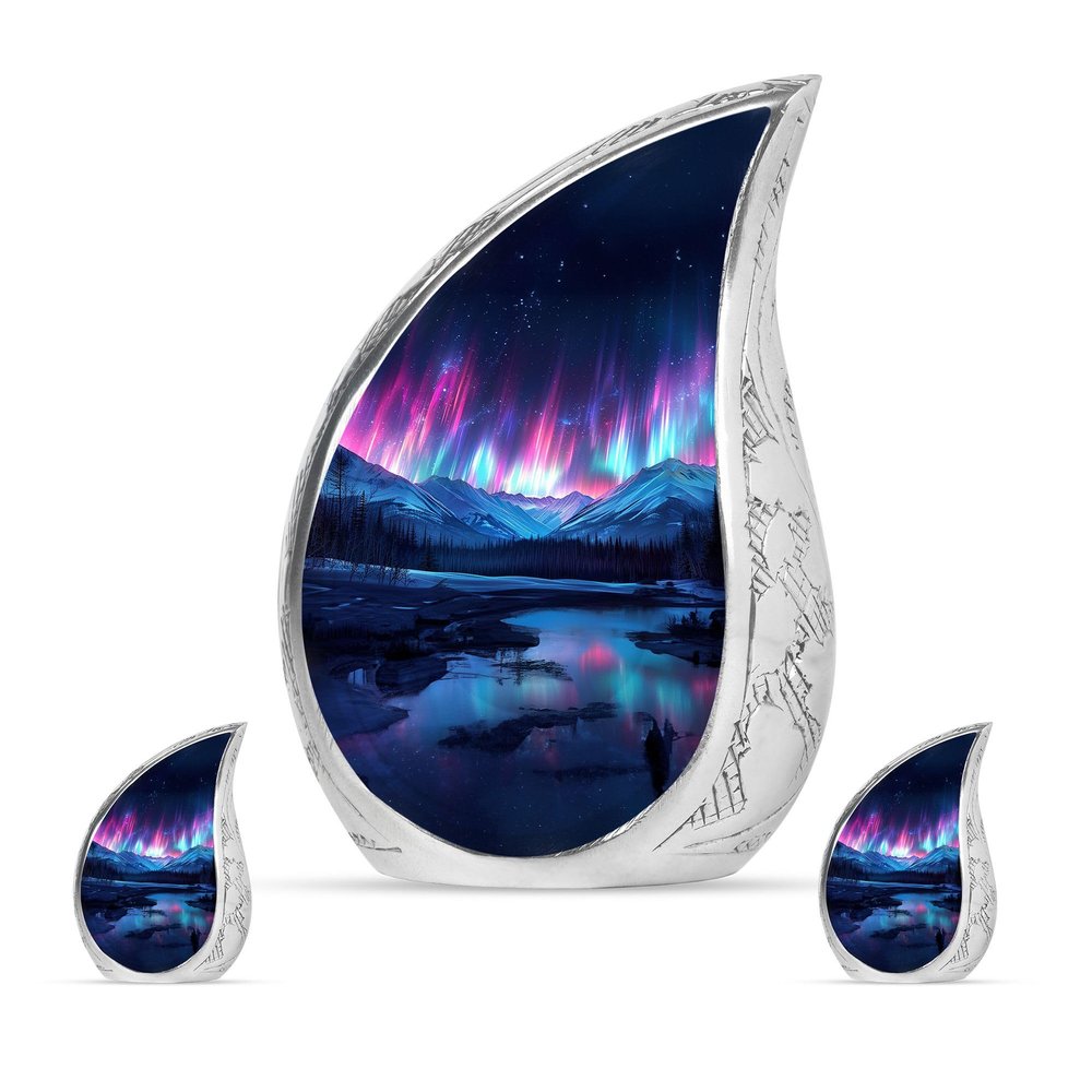 Aurora Borealis River Small Funeral Urns for Human Ashes Adult Male - Burial Decorative Urn for Human Ashes Adult Women - Cremation Ashes 1 Large 2 Keepsake
