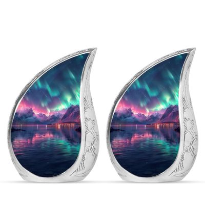 Aurora Borealis Lake Mini Funeral Urns for Ashes for Adult Man - Small Keepsake Urn for Ashes for Adult Female - Cremation Ashes 3 Inch 2 Pcs