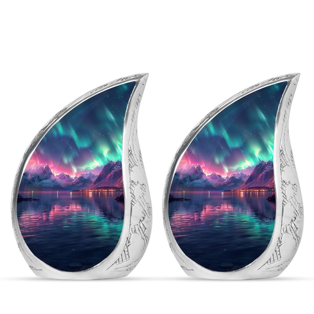 Aurora Borealis Lake Mini Funeral Urns for Ashes for Adult Man - Small Keepsake Urn for Ashes for Adult Female - Cremation Ashes 3 Inch 2 Pcs