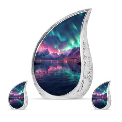 Aurora Borealis Lake Small Cremation Urns for Ashes for Adult Male - Large Memorial Urn for Ashes for Adult Women - Burial Decorative Ashes 1 Large 2 Keepsake