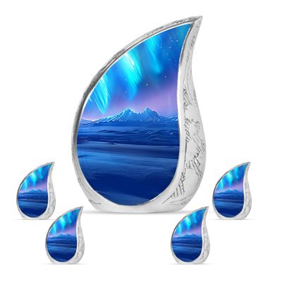 Aurora Borealis Night Large Memorial Urns for Ashes for Adult Male - Mini Cremation Urn for Ashes for Adult Women - Funeral Ashes 1 Large 4 Keepsake
