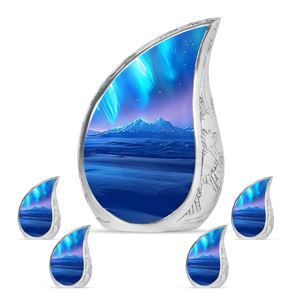 Aurora Borealis Night Large Memorial Urns for Ashes for Adult Male - Mini Cremation Urn for Ashes for Adult Women - Funeral Ashes 1 Large 4 Keepsake