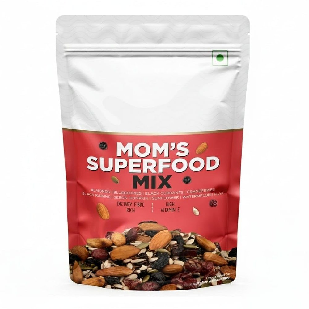 Mixed Nuts Dry Fruits - Mom's Superfood Mix - Roasted Almond, Pumpkin, Sunflower, Watermelon, Flax, Raisins, Black Currant, Cranberries, Blueberries, 200g