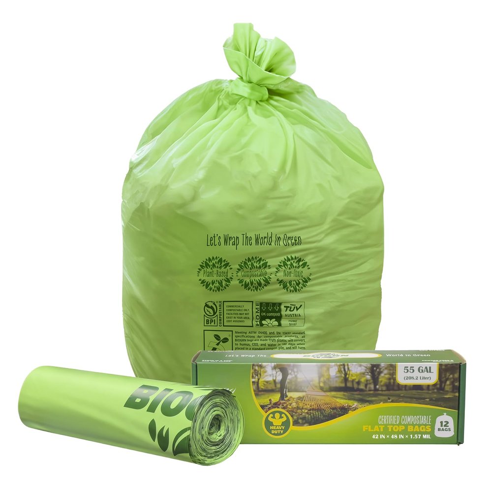 50-55 Gallon Compost Bags, Heavy Duty Compostable Trash Bags, 1.57 Mil Extra Thick Yard Waste Bags, Compostable Lawn Bags, Large Compost Leaf Bags BPI & ASTM D6400 Certified
