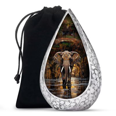 REMEMBRATE Elephant Urn for Ashes Adult Male and Female 10 Inch - Multicolor Large Cremation Urns for Women and Men - Decorative Drop Ashes Holder for Human Remains