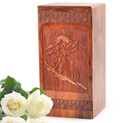 SUBSH Royal Enfield Large 8 Inch Clear Handmade Wooden Urns for Human Ashes - Cremation Urns for Ashes - Pack of 1 with 115 Cubic Inches