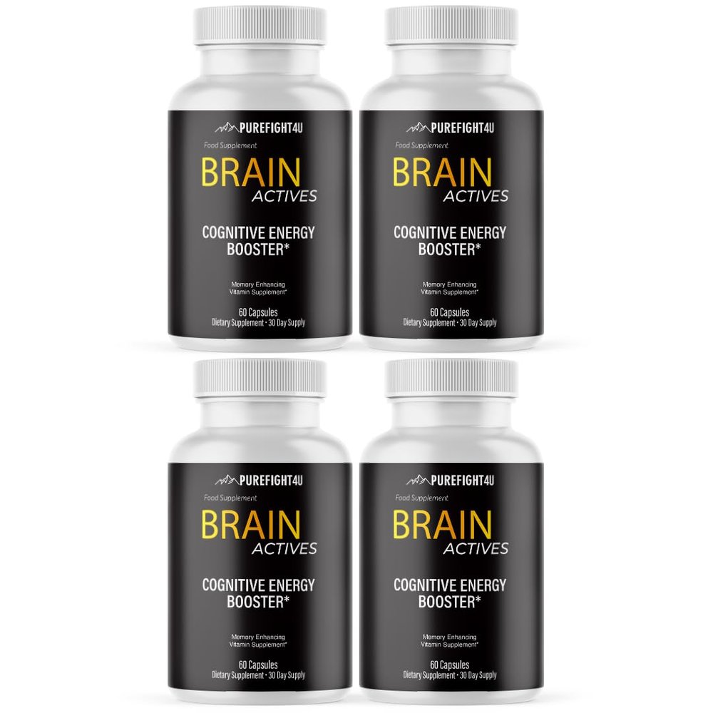 Brain Actives Cognitive Energy & Memory Enhancing Dietary Supplement | 4 Bottles