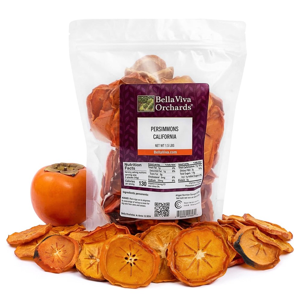 Bella Viva Dried Persimmons, 1.5 lb California Dried, Upcycled Persimmon Slices No Sugar Added, No Sulfites Soft & Chewy Dry Persimmon Fruit Single Ingredient, Non-GMO, Gluten-Free