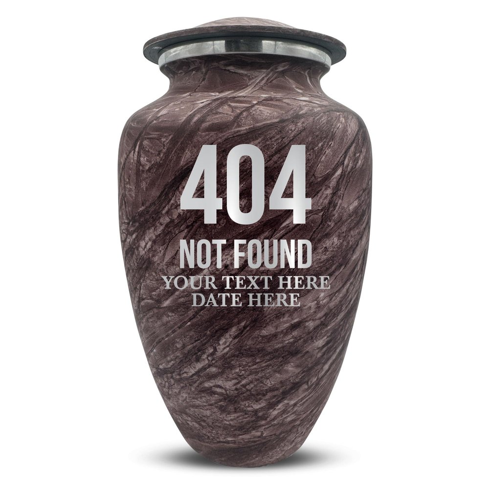 Custom Large Adult Cremation Urn for Ashes - Personalized Vessel with Name and Funny Humorous 404 Not Found 1 Design for Cremains of Men or Women| Soft Whisper Collection| 200 Cubic Inch |Burgundy