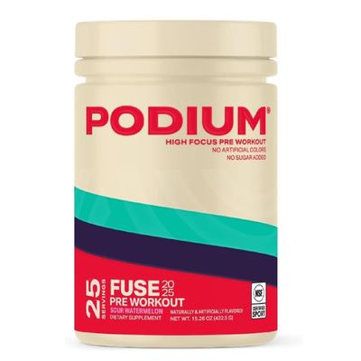 Podium Nutrition, Fuse 2025 Pre Workout Powder, Sour Watermelon, 25 Servings, Beta Alanine and Caffeine for Energy, Gluten Free, Soy Free, Dairy Free