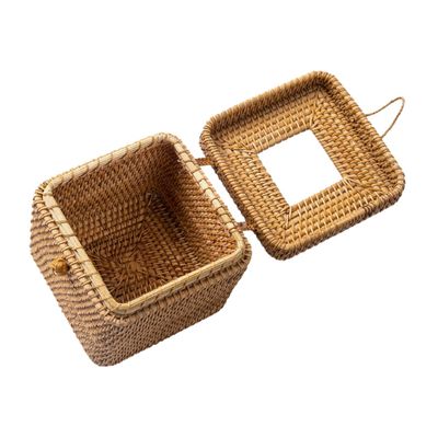 OUNONA Woven Rattan Tissue Box Hand-Woven Decorative Napkin Holder for Home Office and Car Square Tissue Dispenser for Bathroom Living Room and Dining Room