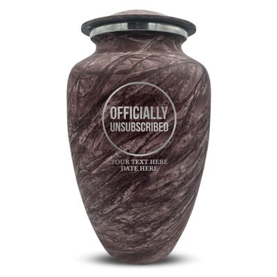 Custom Large Adult Cremation Urn for Ashes - Personalized Vessel with Name and Funny Officially Unsubscribed Design for Cremains of Men or Women| Soft Whisper Collection| 200 Cubic Inch |Burgandy