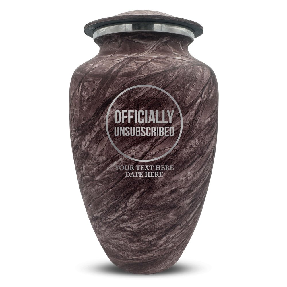 Custom Large Adult Cremation Urn for Ashes - Personalized Vessel with Name and Funny Officially Unsubscribed Design for Cremains of Men or Women| Soft Whisper Collection| 200 Cubic Inch |Burgandy