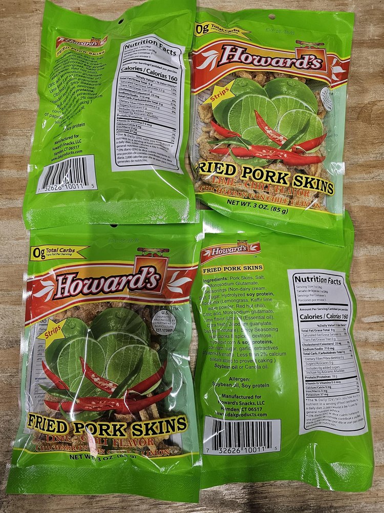 Howard's Fried Pork Skins Strips (Lime Chili) (Pack of 4)