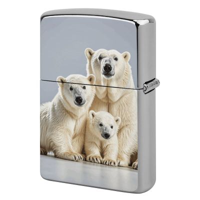 Polar Bear and Cub Lighter Case Cover, Personalized Graffiti Lighter Sleeve, Double-Sided Vintage Metal Protector