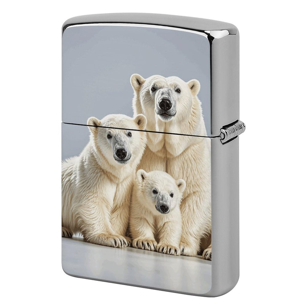 Polar Bear and Cub Lighter Case Cover, Personalized Graffiti Lighter Sleeve, Double-Sided Vintage Metal Protector