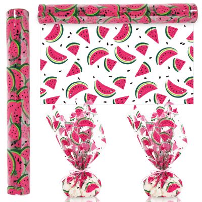 JarThenaAMCS Watermelon Cellophane Wrap Roll 100Ft x 16In 2.5Mil Pink Fruit Cellophane Paper Summer Cello Wrapping Paper for Treat Basket Birthday Party Favor