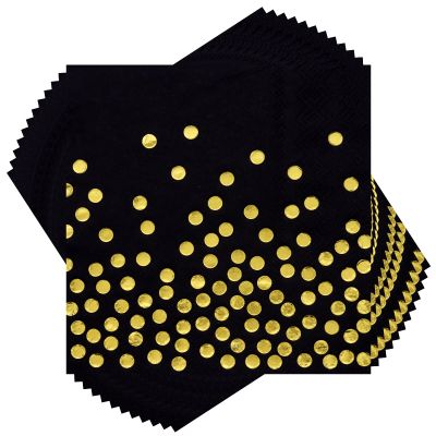 100 Pcs Black Cocktail Napkins Disposable - Black and Gold Paper Napkins for Birthday Wedding Anniversary New Year Holiday Party