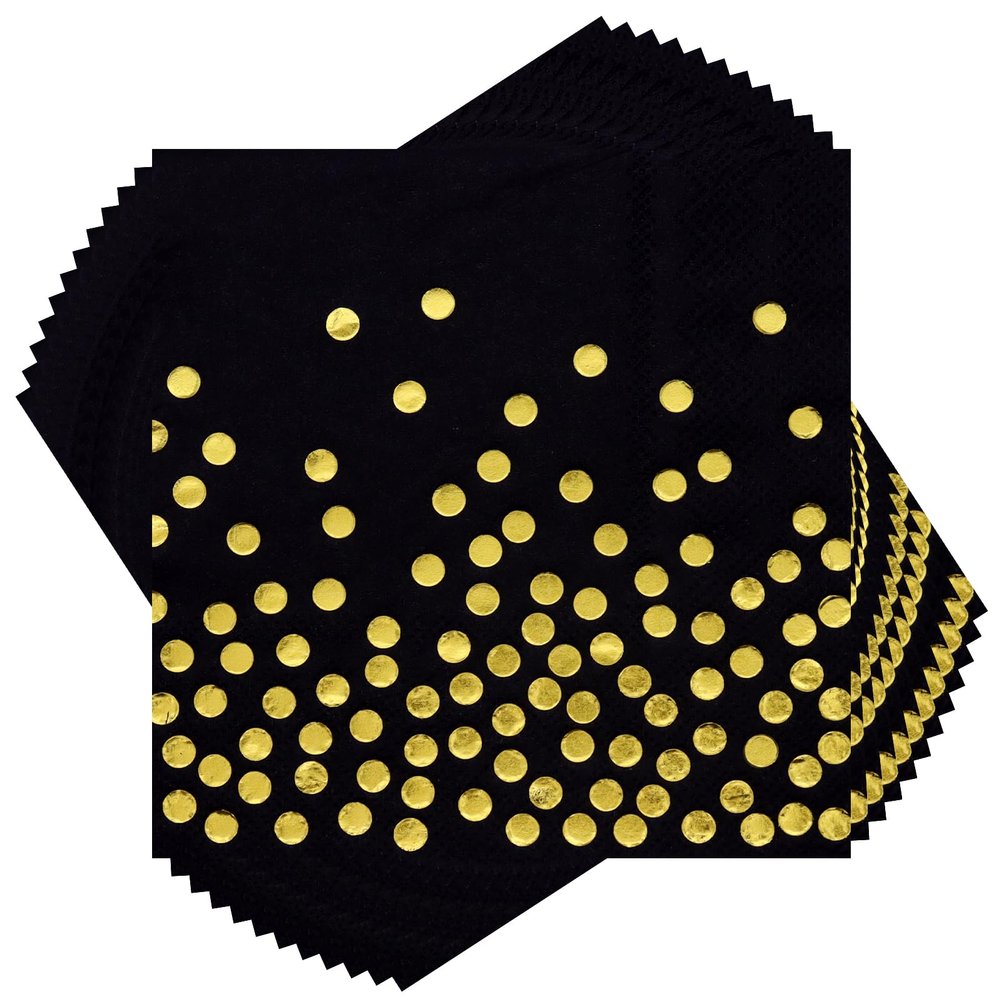 100 Pcs Black Cocktail Napkins Disposable - Black and Gold Paper Napkins for Birthday Wedding Anniversary New Year Holiday Party