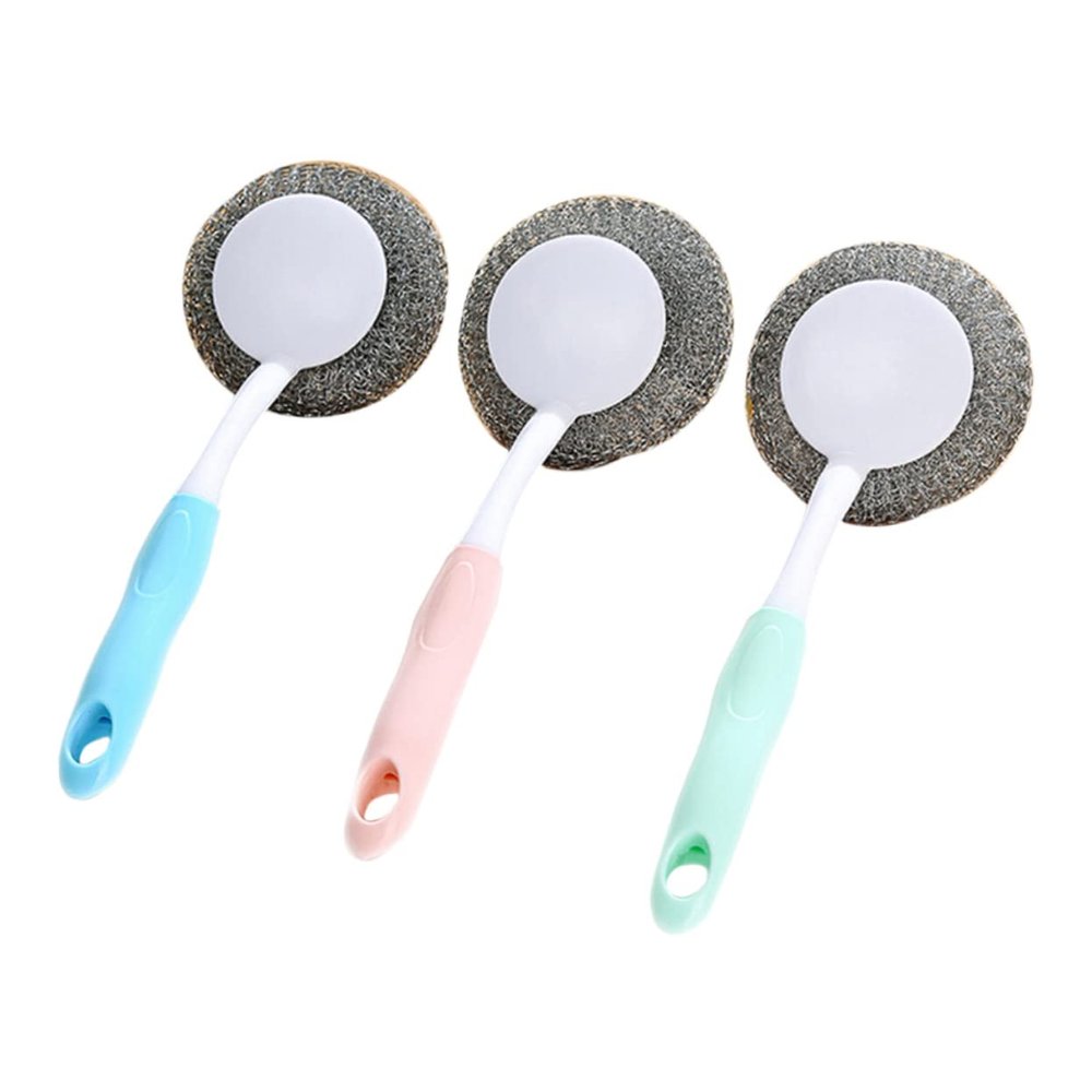 PartyKindom Long Handle Steel Ball Dishwashing Brush for Effortless Kitchen Cleaning Ergonomic Non-Slip Grip for Pans Pots and Dishes Random Blue Color