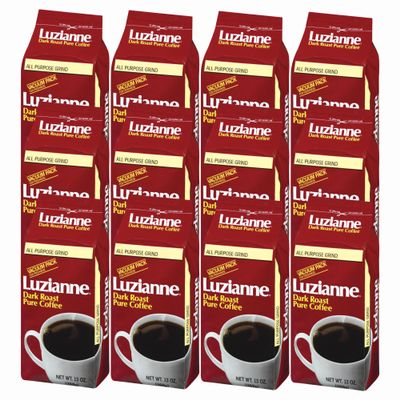 Luzianne Pure Coffee Dark Roast Ground Coffee, 13oz Bag (Pack of 12)