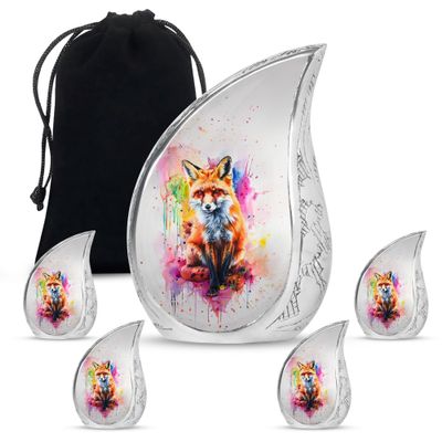 Fox Painting Large Cremation Urns for Adult Women - Mini Funeral Urn for Adult Male - Memorial Decorative Ashes 1 Large 4 Keepsake