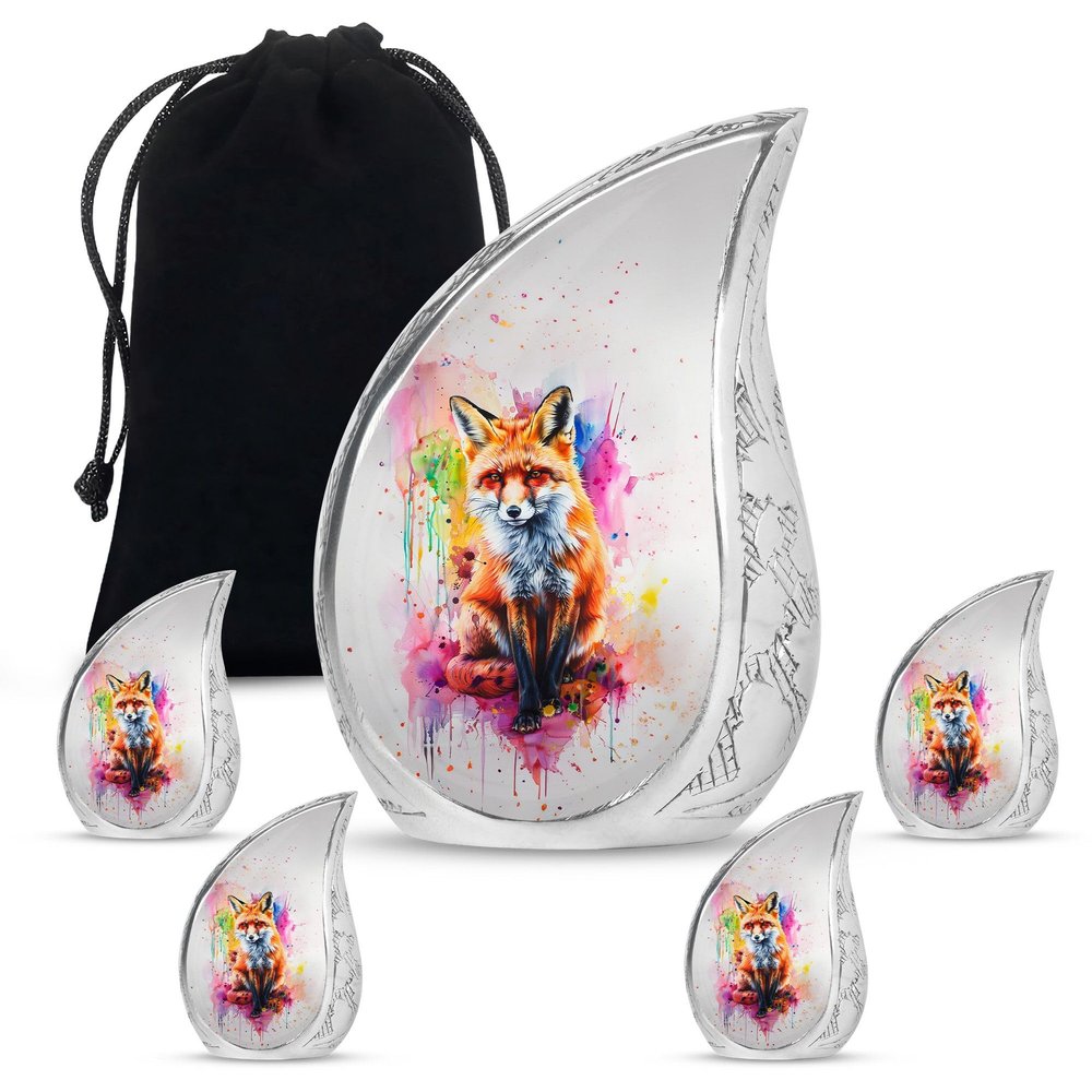 Fox Painting Large Cremation Urns for Adult Women - Mini Funeral Urn for Adult Male - Memorial Decorative Ashes 1 Large 4 Keepsake