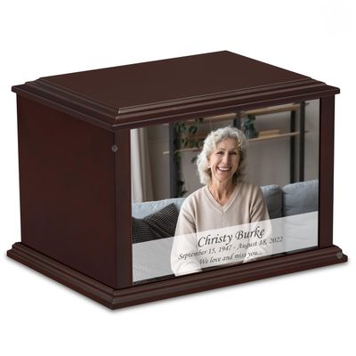 GetUrns Heritage Everlasting Expressions Adult Cremation Wooden Urn Memorial Box for Ashes with Custom Printing (Landscape Photo)