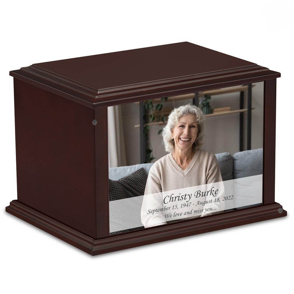 GetUrns Heritage Everlasting Expressions Adult Cremation Wooden Urn Memorial Box for Ashes with Custom Printing (Landscape Photo)