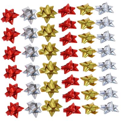 DIYEAH 100pcs Bulk Christmas Bows Reflective Sticky Star Flowers for Present Wrapping Mixed Colors Adorable 3-inch Decorative Pull Bows