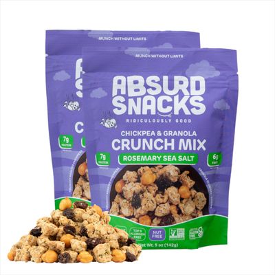Absurd Snacks Chickpea & Granola Crunch Mix, Nut-Free, Gluten-Free, Plant-Based Snack, Good Source of Protein & Fiber 5 Ounce (Pack of 2), Rosemary Sea Salt