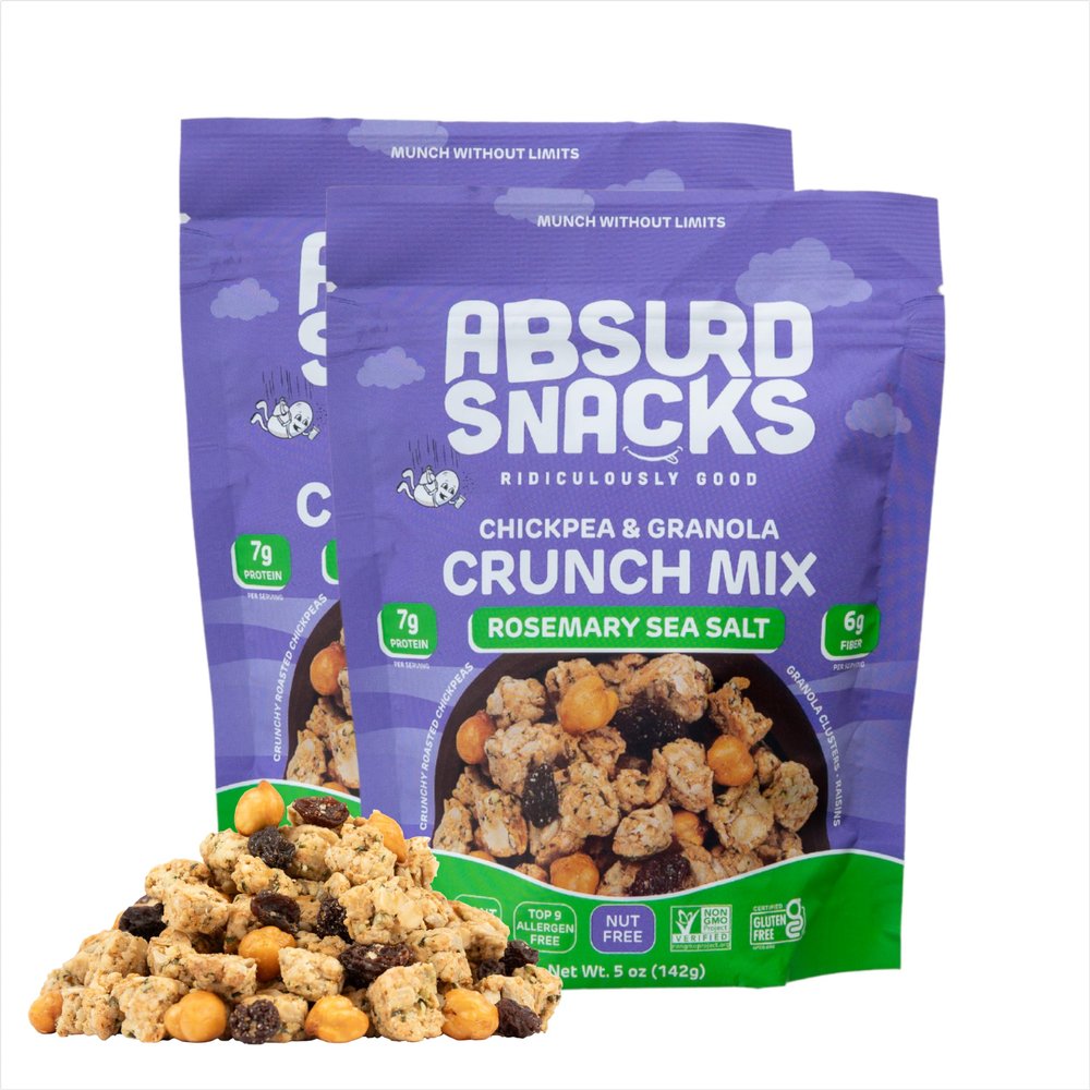 Absurd Snacks Chickpea & Granola Crunch Mix, Nut-Free, Gluten-Free, Plant-Based Snack, Good Source of Protein & Fiber 5 Ounce (Pack of 2), Rosemary Sea Salt