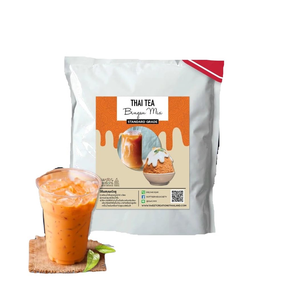 Bingsu Snow Ice Powder 1kg Pack, Makes 4kg of Fluffy Shaved Ice Smooth, Creamy & Easy to Make (Thai tea)