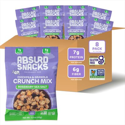 Absurd Snacks Chickpea & Granola Crunch Mix, Nut-Free, Gluten-Free, Plant-Based Snack, Good Source of Protein & Fiber 1.5 Ounce (Pack of 8), Rosemary Sea Salt