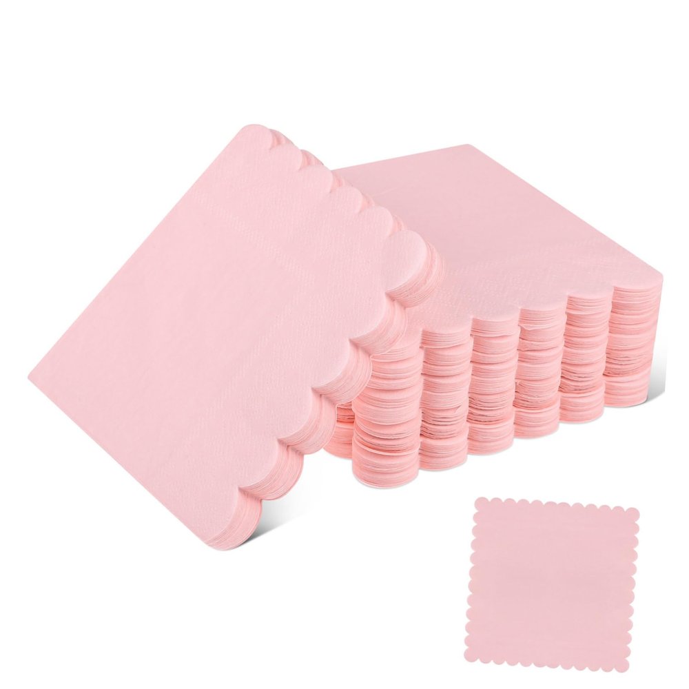 FUNOMOCYA 150pcs Cute Pink Napkins Disposable Scallop Edged Paper Napkins for Party Wedding Lunch Supplies