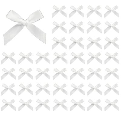 100Pcs Mini Satin Ribbon Bows for Gift Wrapping, Craft, Wedding, Party Decoration - White