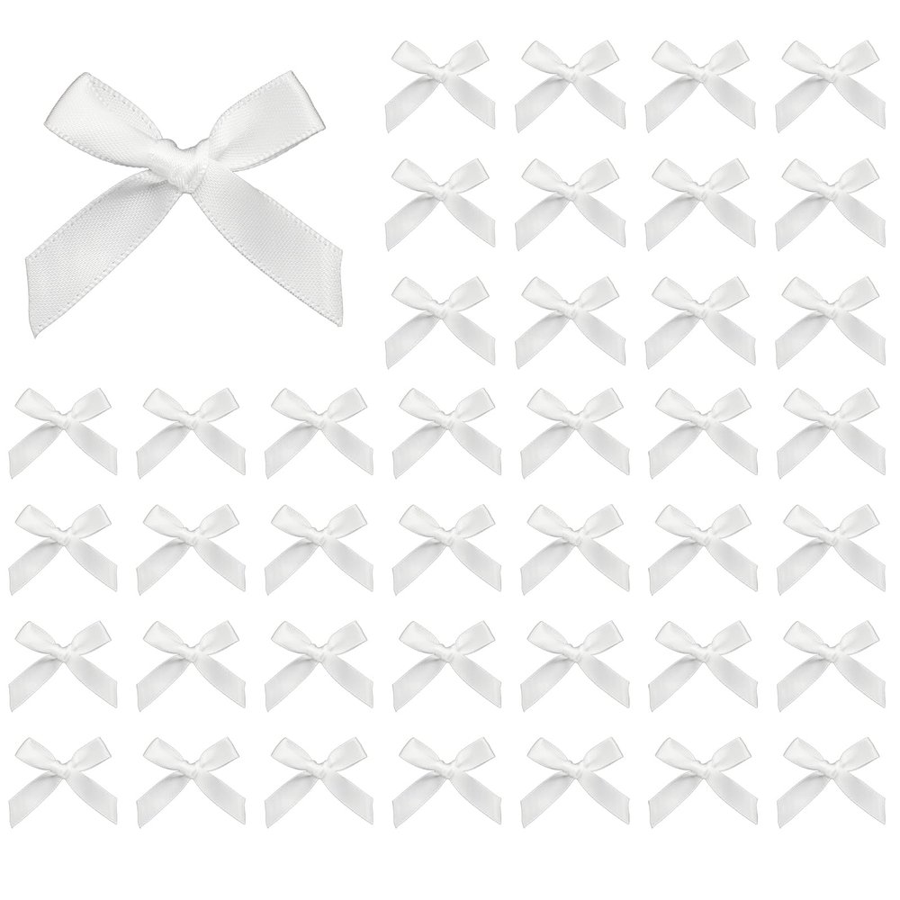 100Pcs Mini Satin Ribbon Bows for Gift Wrapping, Craft, Wedding, Party Decoration - White