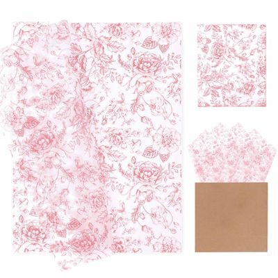 MUNILAIL 100 Sheets Pink Floral Tissue Paper 14 x 20 Inches Flower Tissue Paper for Gift Bags Vintage Floral Gift Paper Tissue for Birthday Gift Packing Crafts