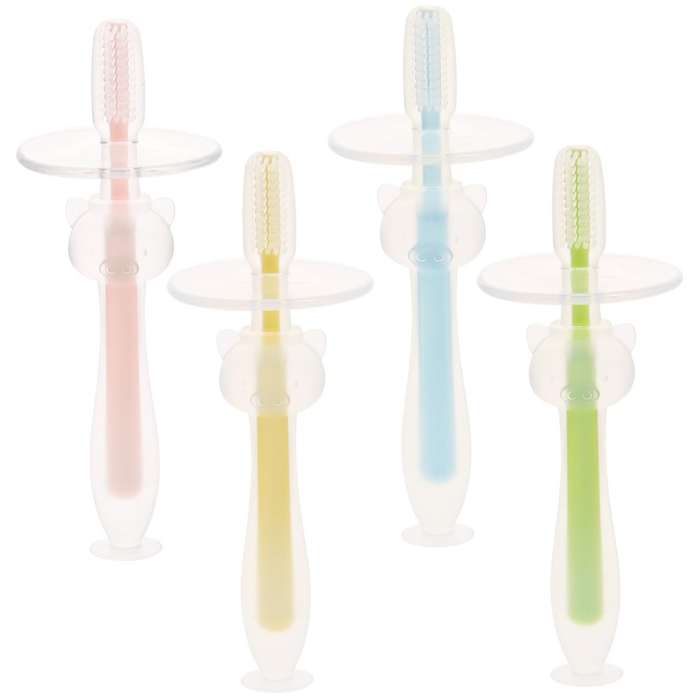 PACKOVE 4pcs Milk Toothbrush Boys and Girls Teething Relief Silicone Toothbrushes for Boy Girl Months and up