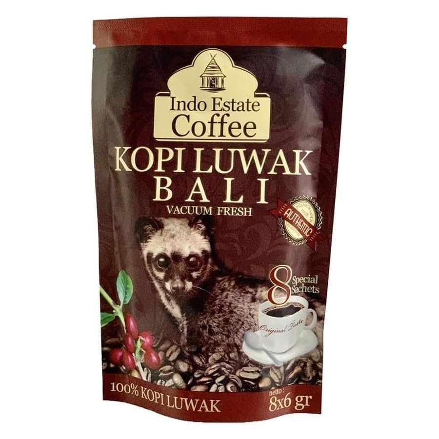 Indo Estate Coffee, Indonesia Coffee, Vaccum Fresh, Kopi Luwak Bali, 8 Cups (Pack of 1)