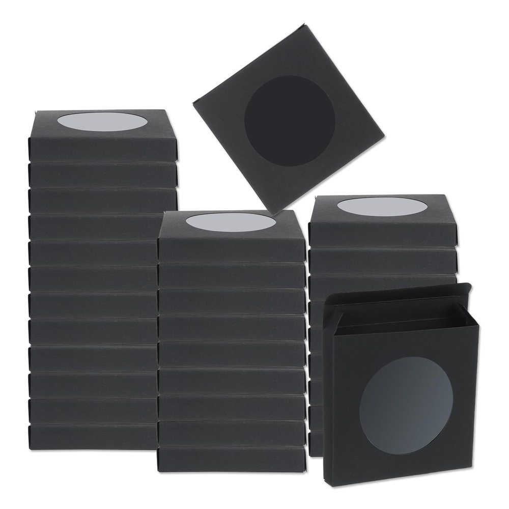 uxcell 32Pcs Soap Packaging Boxes 3.5 x 3.5 x 0.6 Inch Kraft Soap Box Mini Soap Present Treat Gift Box for Bakery Candy Packaging Jewelry Display (Black)