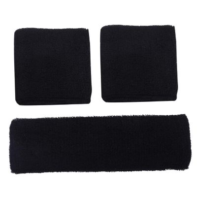YARNOW 1set Cotton Sweat Absorbent Wristbands and Headband for Sports for Men and Women for Tennis and More Black Color Design