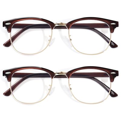 OPTOFENDY Reading Glasses for Women Men, Half Frame Retro Semi Rimless Blue Light Blocking Computer Readers, Clear Lens 2Brown 2.5x