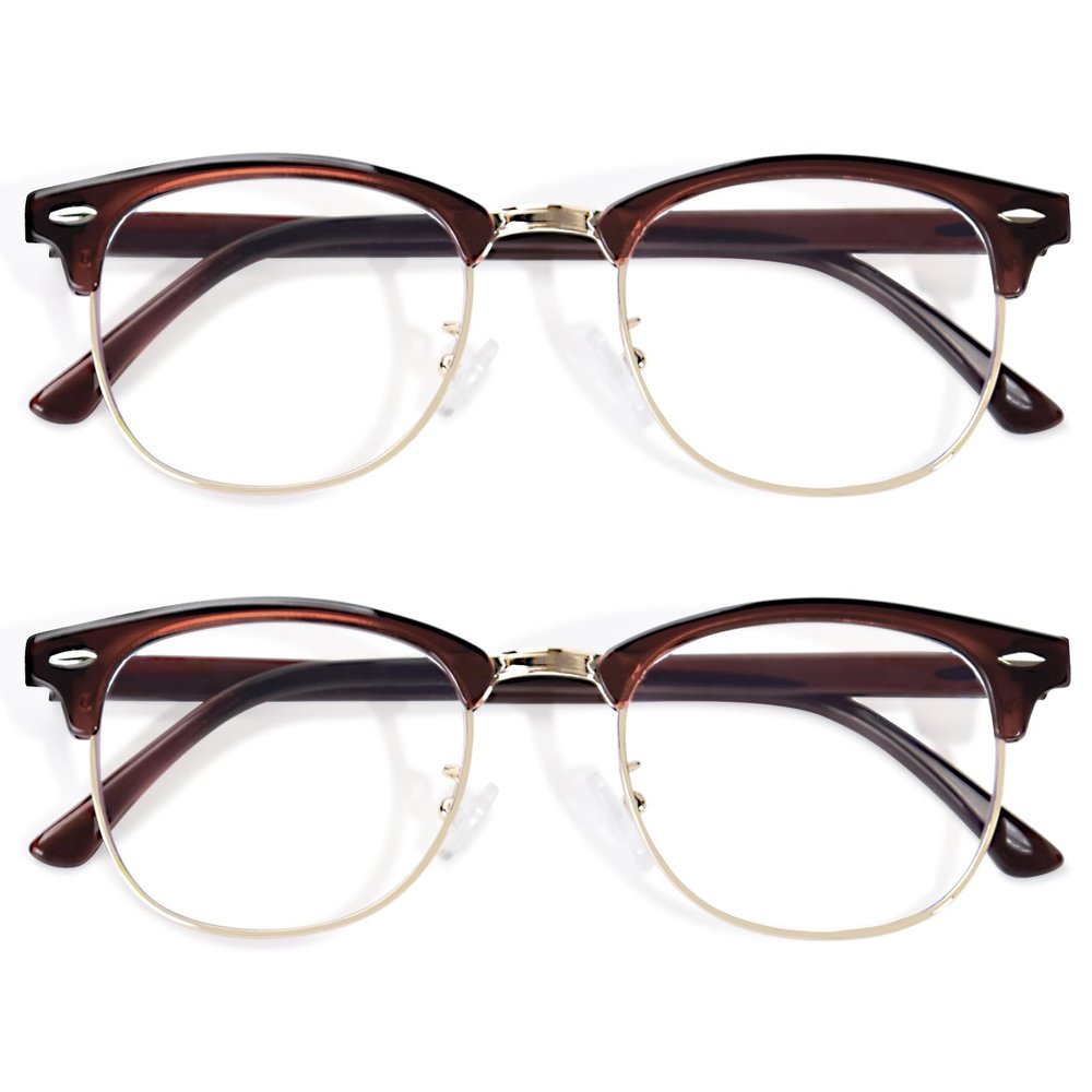 OPTOFENDY Reading Glasses for Women Men, Half Frame Retro Semi Rimless Blue Light Blocking Computer Readers, Clear Lens 2Brown 2.5x